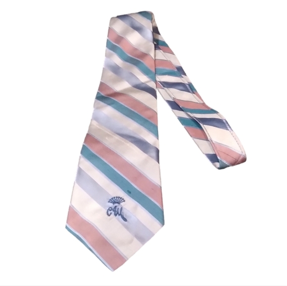 Countess Wara Tan Green Multicolored Striped Neck Tie NWT - Picture 1 of 5